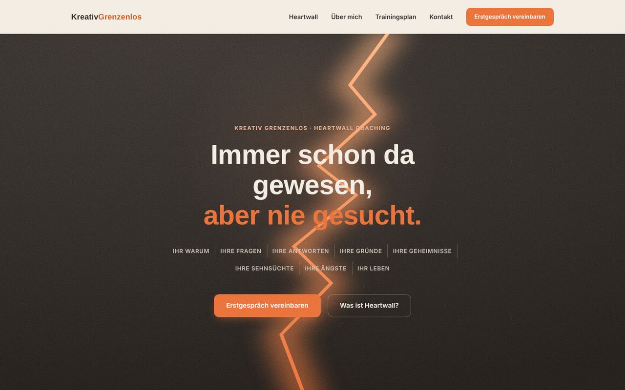 Startseite der Demo-Website für Kreativ Grenzenlos