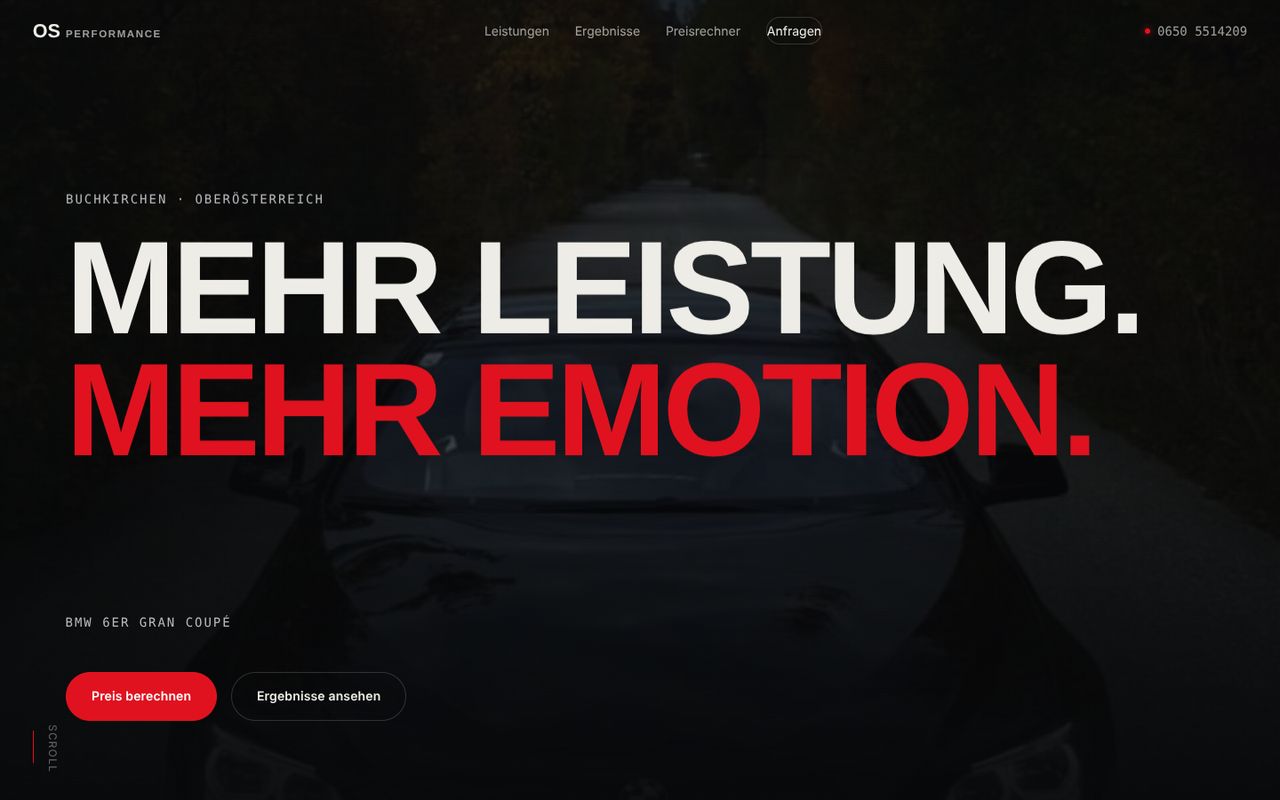Startseite der Demo-Website für OS Performance